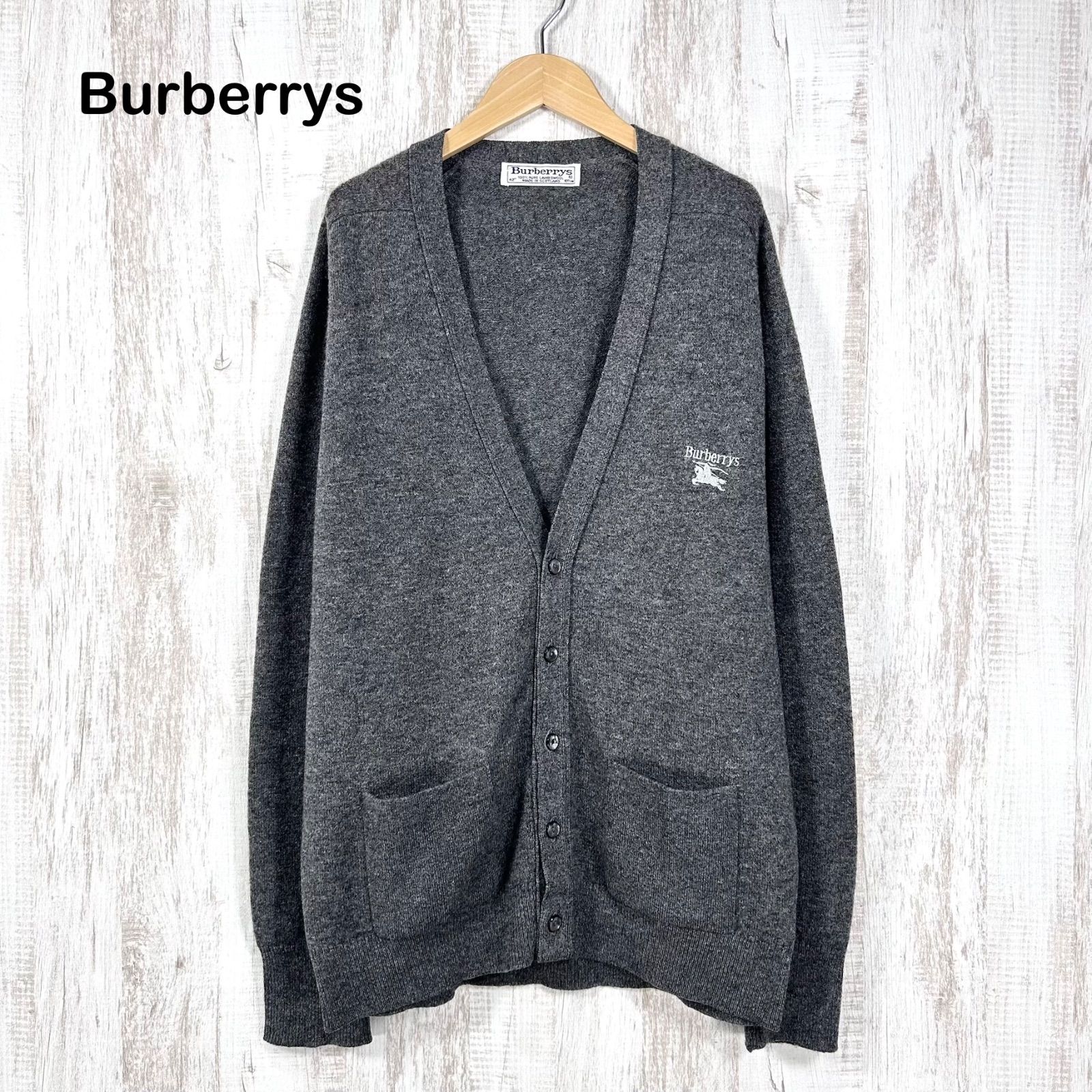 90s Burberrys ヴィンテージ バーバリーズ ホースロゴ刺繡 ピャウール Vネック ロングスリーブ カーディガン グレー