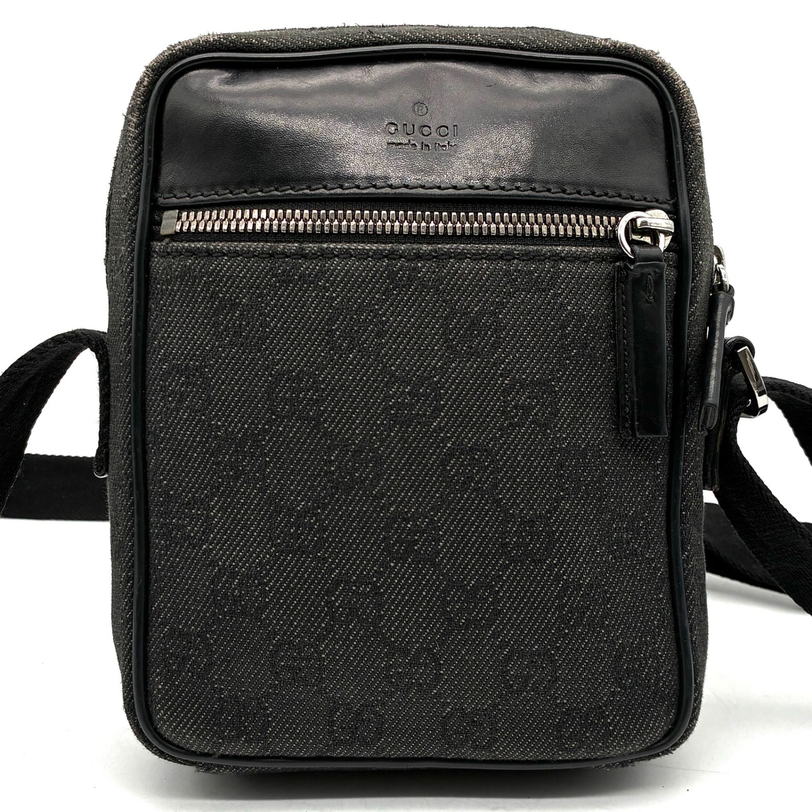GUCCI グッチ GGキャンバス ショルダーバッグ レザー ブラック 黒 斜め 