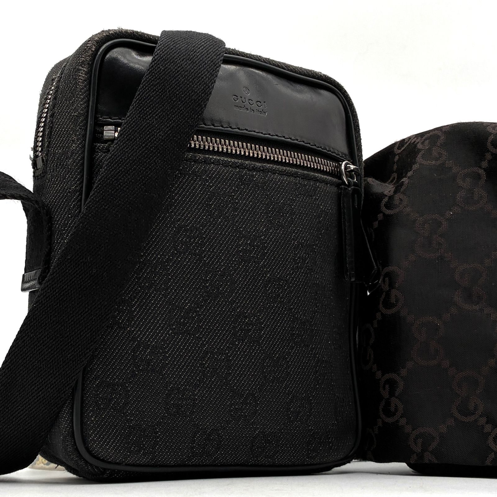 GUCCI グッチ GGキャンバス ショルダーバッグ レザー ブラック