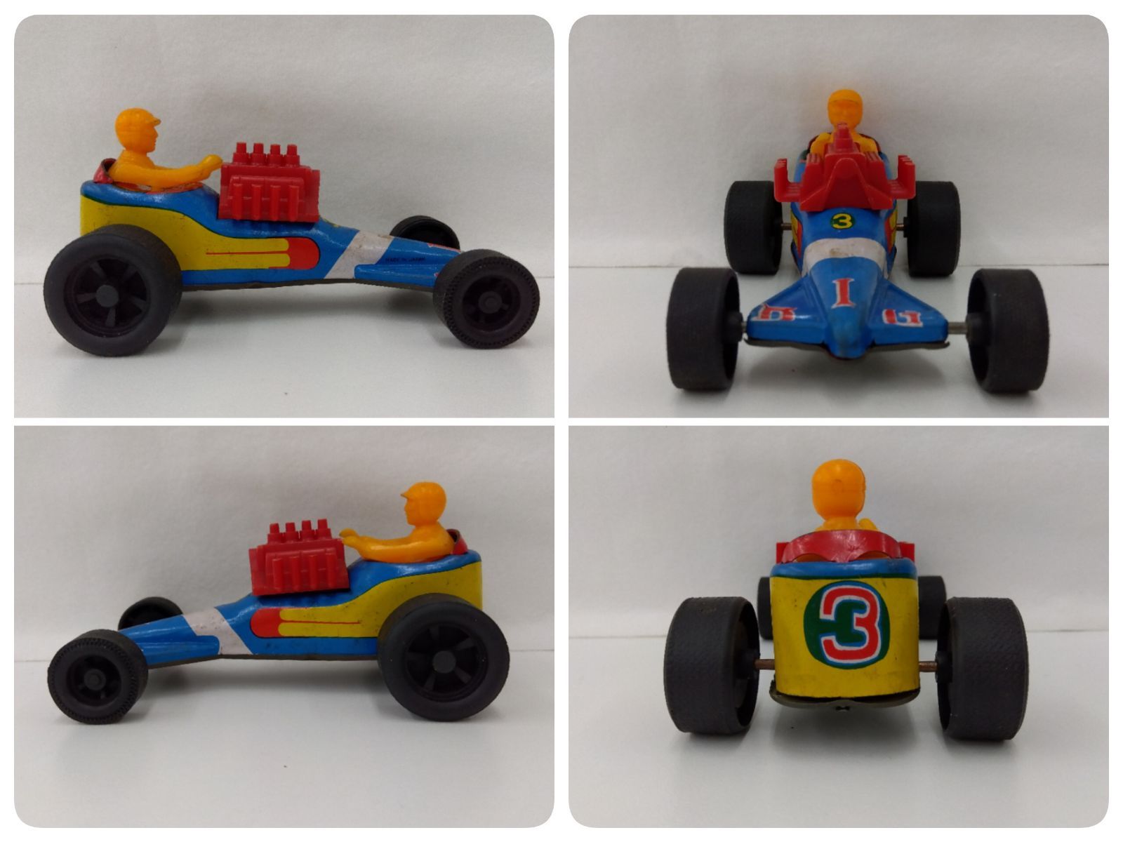 中古品・現状品】ブリキの玩具3個セット 機関車・レーシングカー