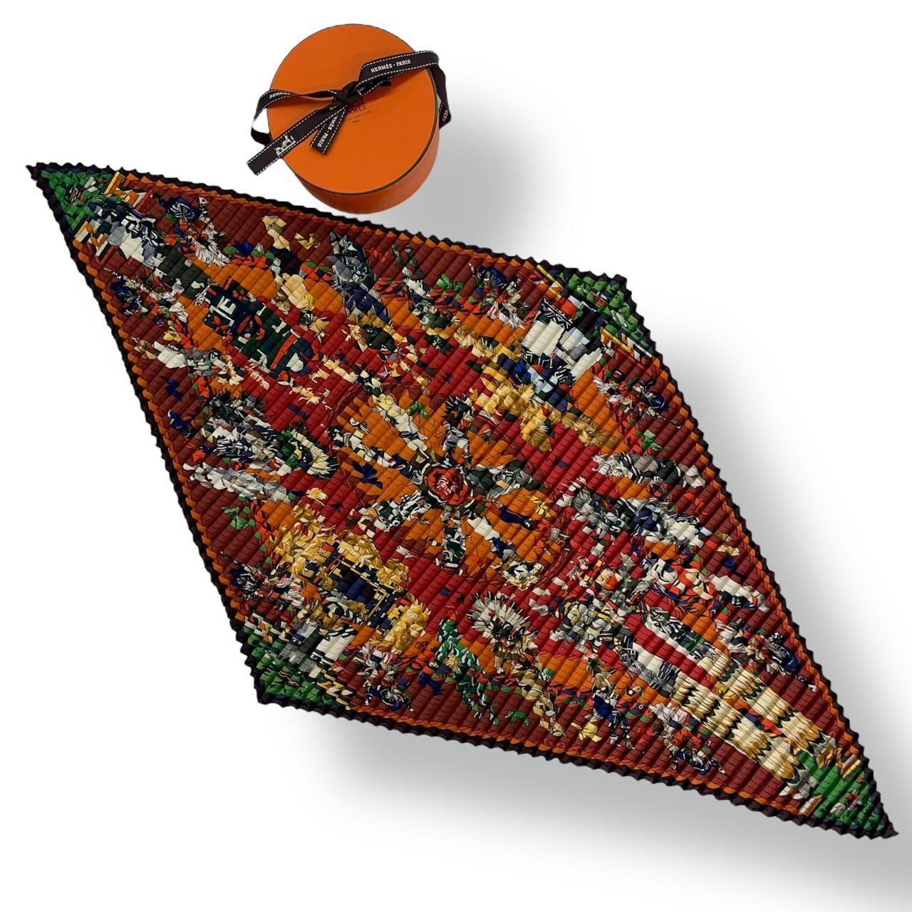 訳あり　エルメス　プリーツスカーフ　カチナ レア 新品同様 HERMES エルメス スカーフ プリーツ シルク Kachinas