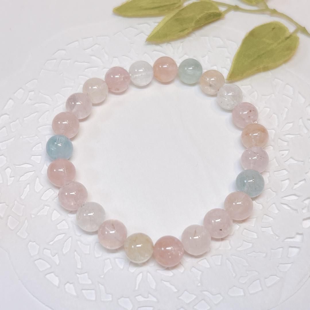  E18770 アクアマリン モルガナイト3A 8㎜ブレスレット bracelet 鉢植え 置物 インテリア小物