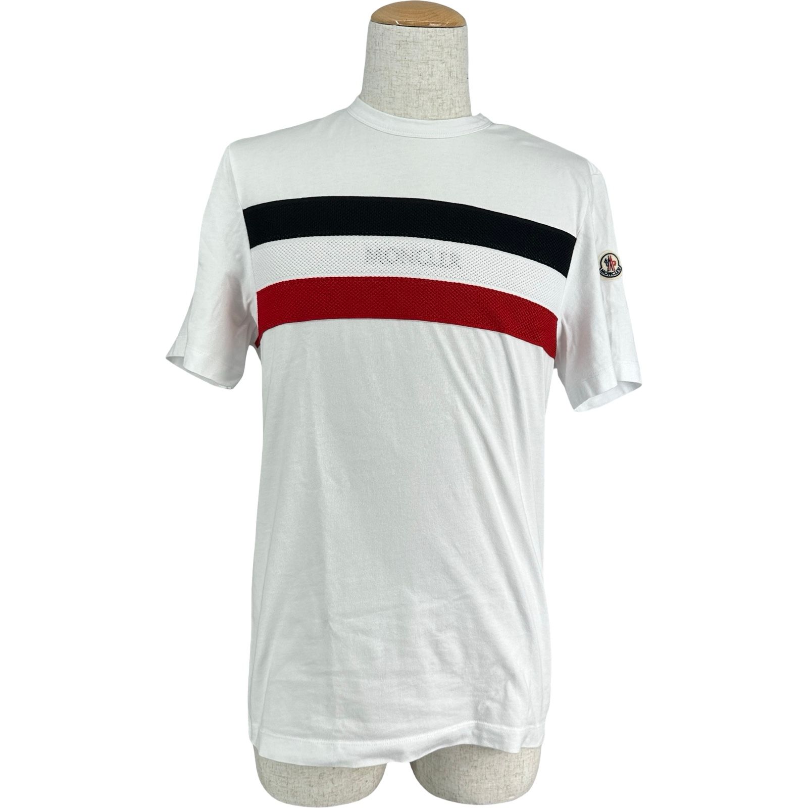 モンクレール MONCLER ボーダーメッシュロゴ半袖Tシャツ ホワイト 
