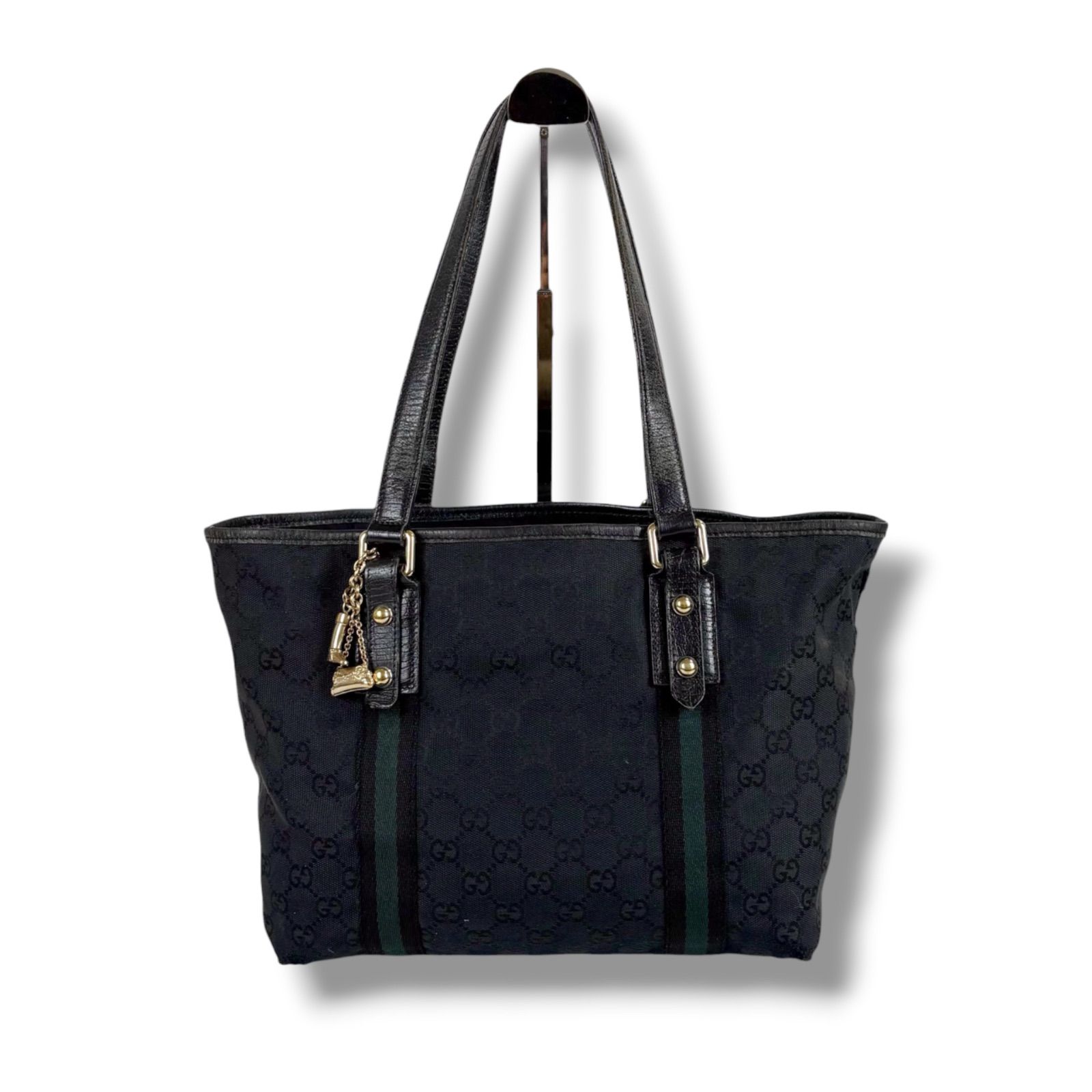 GUCCI グッチ シェリーライン チャーム付き ミニトートバッグ ブラック 