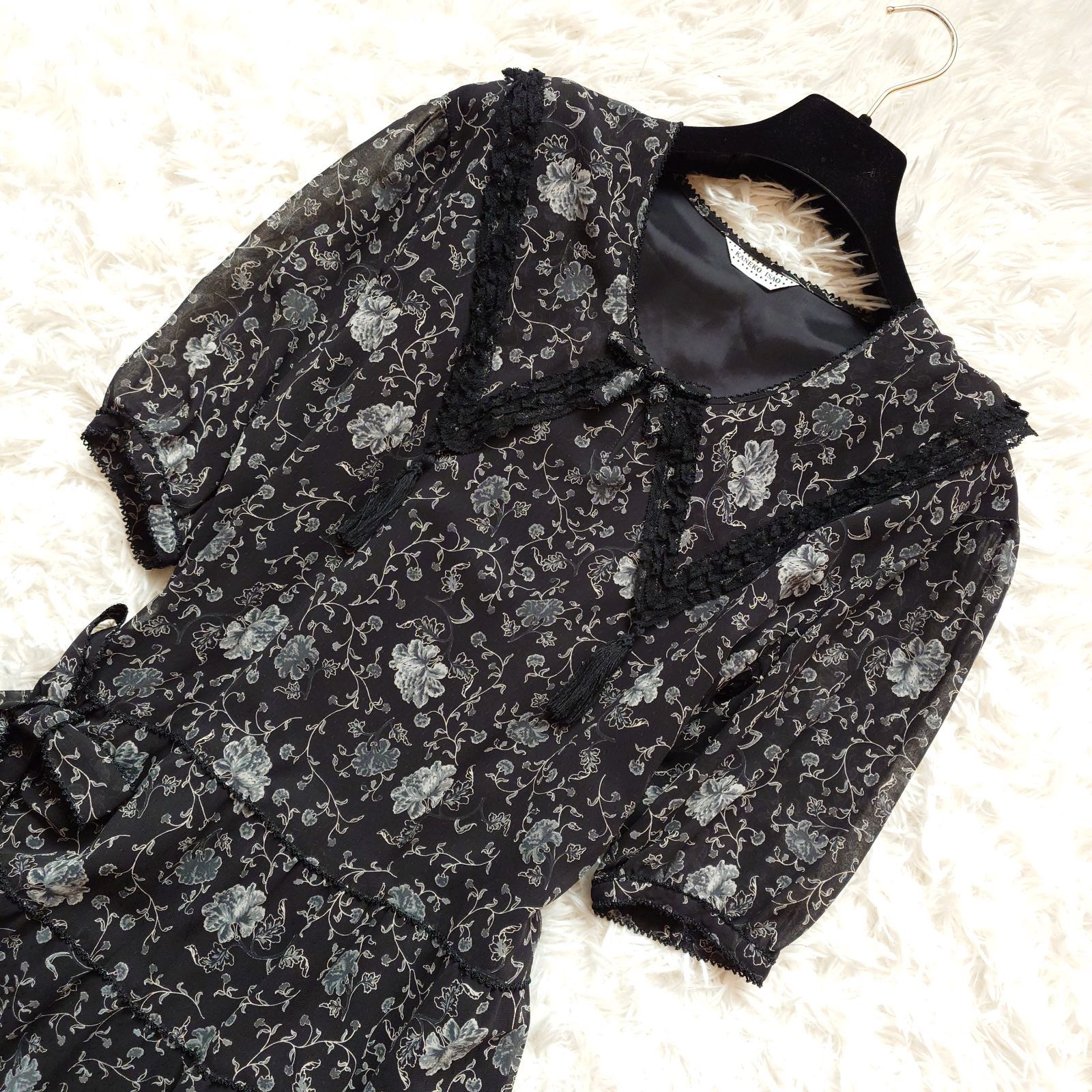 美品 カネコイサオ KANEKO ISAO たくし上げ 花柄 ピコレース 美品 カネコイサオ KANEKO ISAO たくし上げ 花柄 ピコレース
