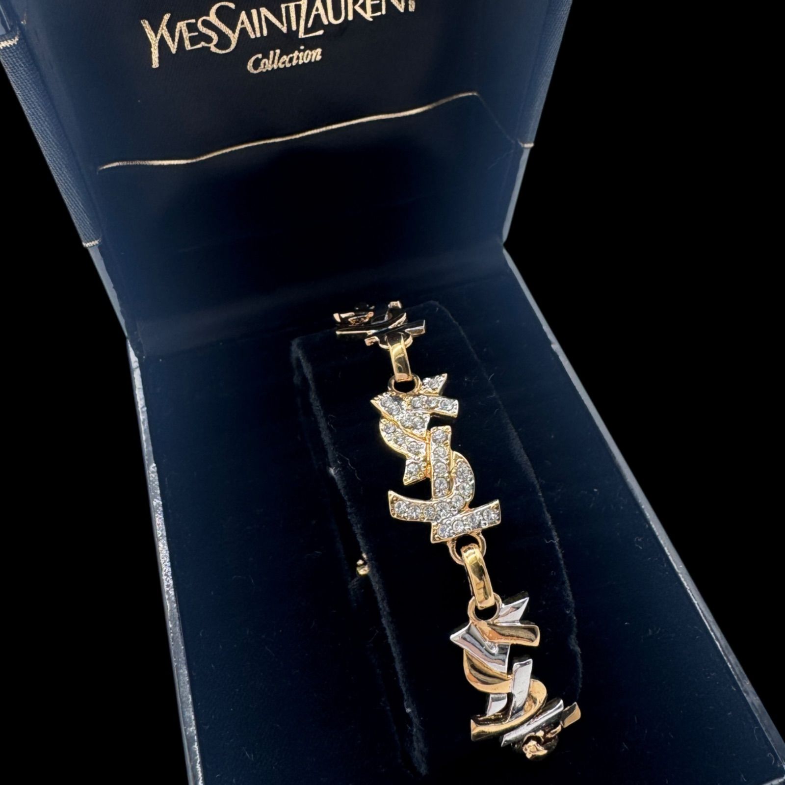 希少/美品✨ イヴサンローラン ブレスレット ラインストーン YSL ロゴ 希少 YVES SAINT LAURENT イヴサンローラン YSLロゴ ラインストーン