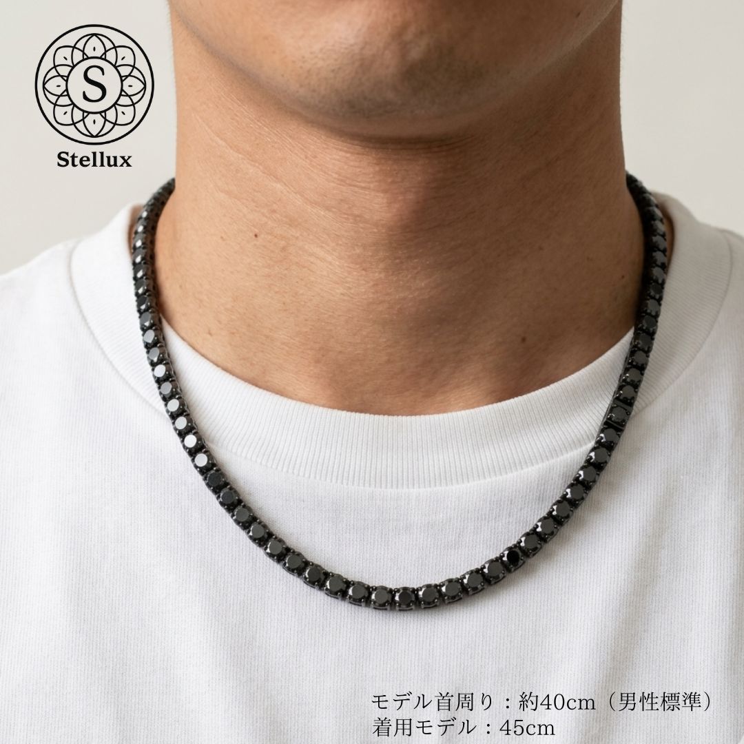希少の宝石】ブラックモアサナイト テニスチェーンネックレス4mm／VVS1