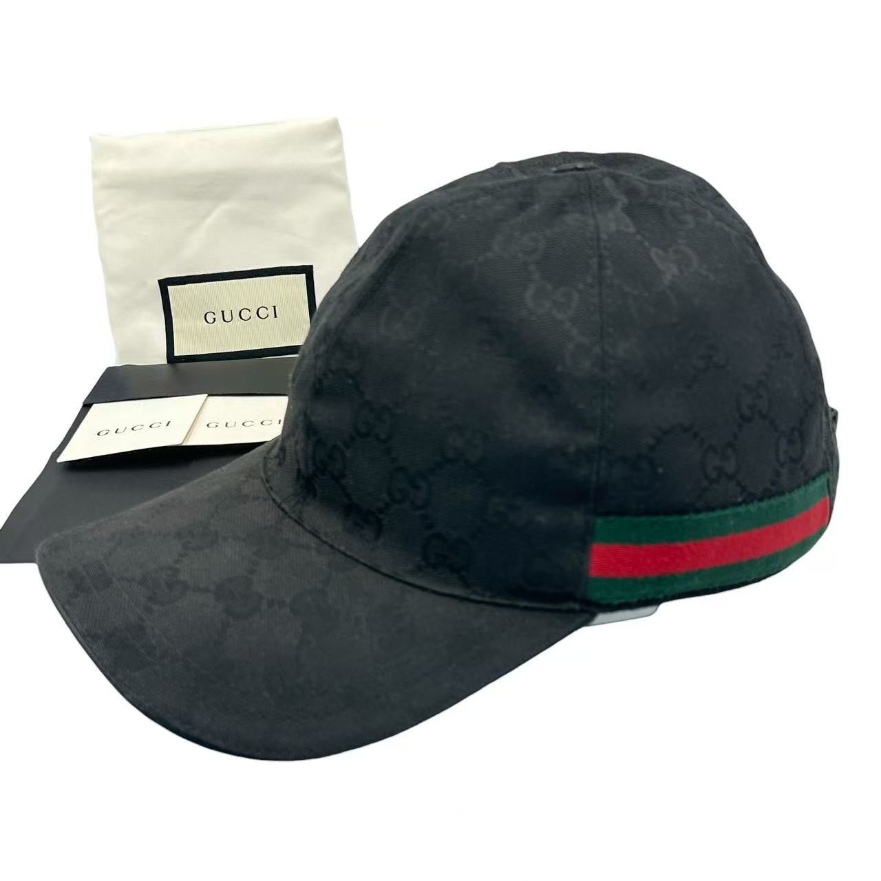 美品 GUCCI グッチ ベースボールキャップ GG キャンバス ブラック 男女 