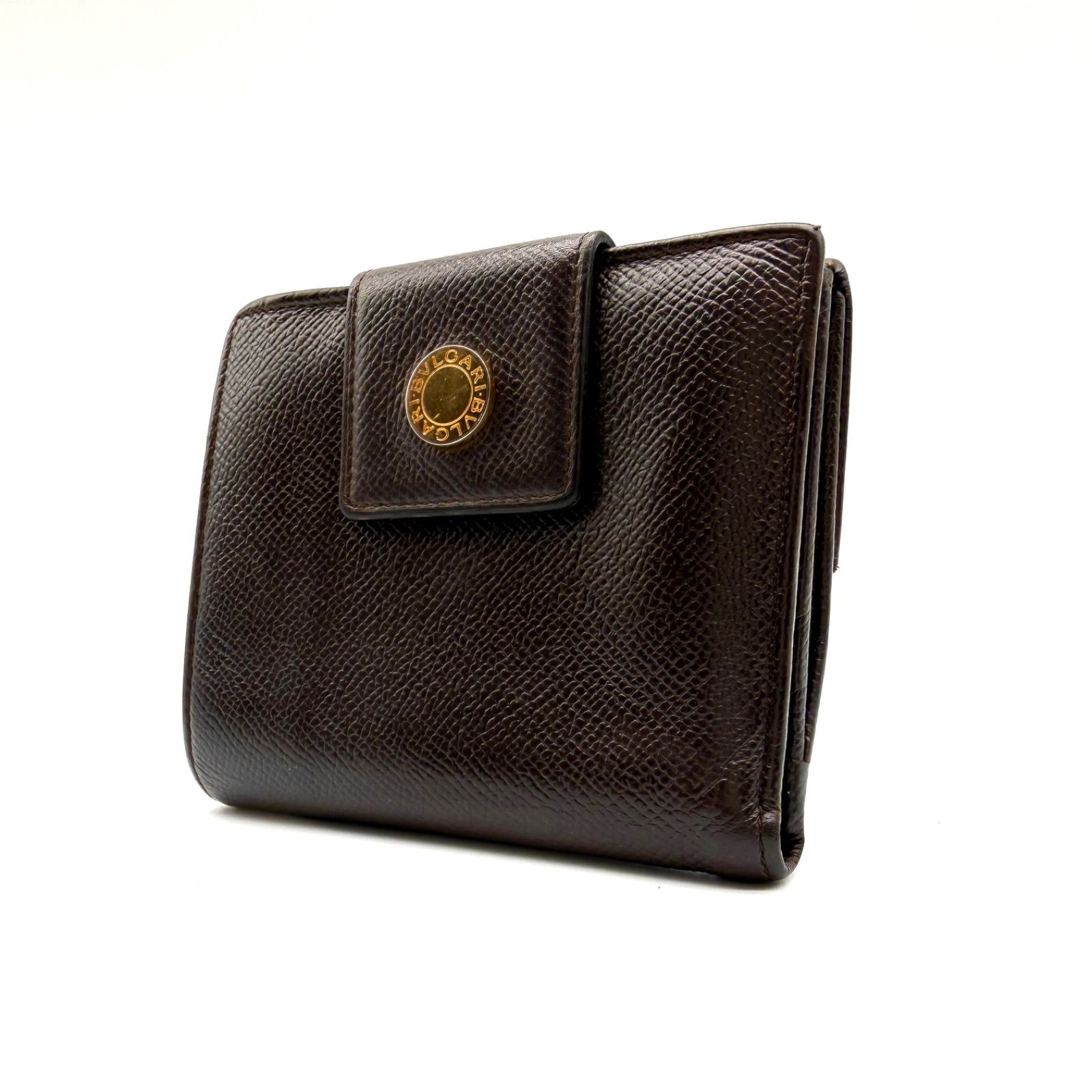 良品】BVLGARI ブルガリ Wホック 二つ折り財布 ブラウン レザー 良品】BVLGARI ブルガリ Wホック 二つ折り財布 ブラウン レザー