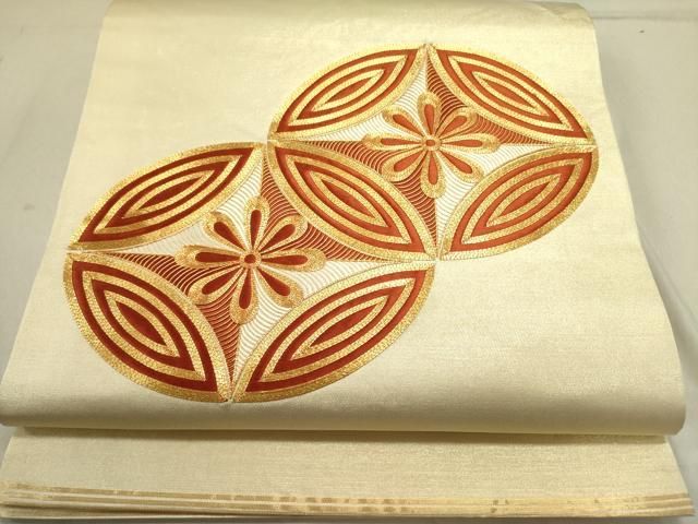 平和屋着物●西陣　川島織物　丸帯　駒刺繍　総刺繍　七宝花文　正絹　逸品　DABD0528op