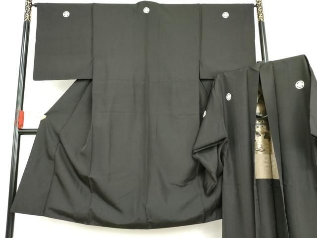 平和屋着物●男性　黒紋付・羽織セット　正絹　逸品　AABG7912cs