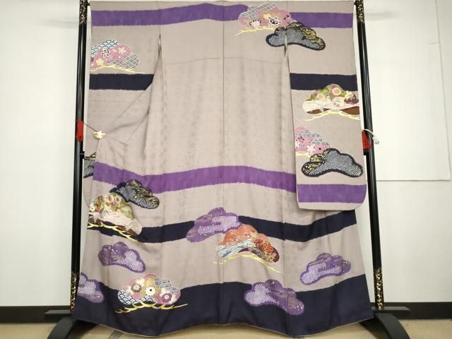 平和屋着物●豪華振袖　友禅　絞り　花鳥松文　金彩　正絹　逸品　AABG7922cs 平和屋着物○豪華振袖 友禅 絞り 花鳥松文 金彩 正絹 逸品 AABG7922cs