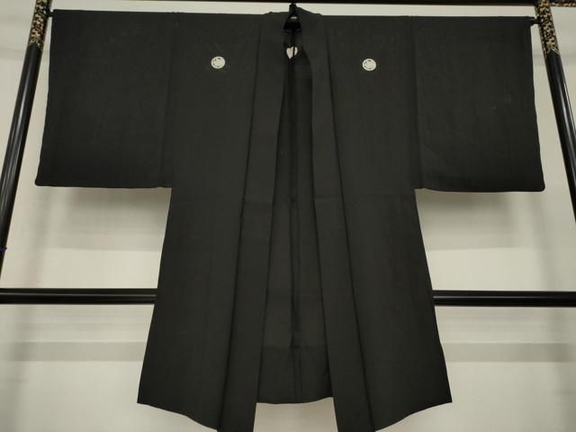 平和屋着物▽男性　黒紋付長羽織　スリーシーズン　春夏秋　塵除け　絽　正絹　逸品　AABG8401ck