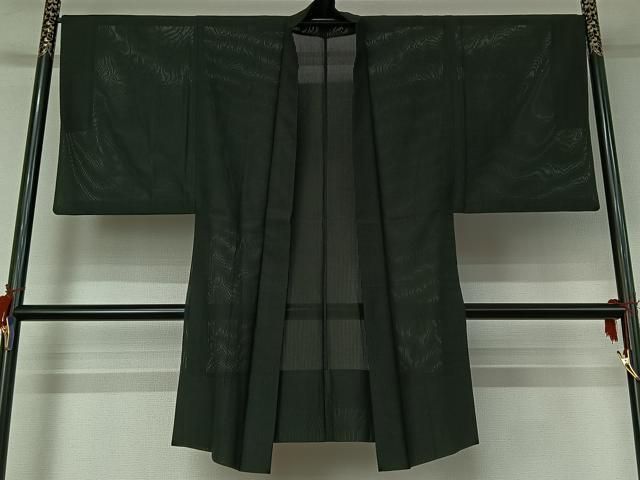 平和屋着物▽男性　羽織　スリーシーズン　春夏秋　塵除け　暗黒色　正絹　逸品　AABG8645jh