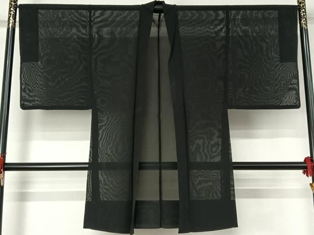 平和屋着物▽男性　羽織　黒紋付　スリーシーズン　春夏秋　暗黒色　正絹　逸品　AABG8649jh