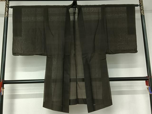 平和屋着物▽男性　羽織　色紋付　スリーシーズン　憲法黒茶色　正絹　逸品　AABG8650jh
