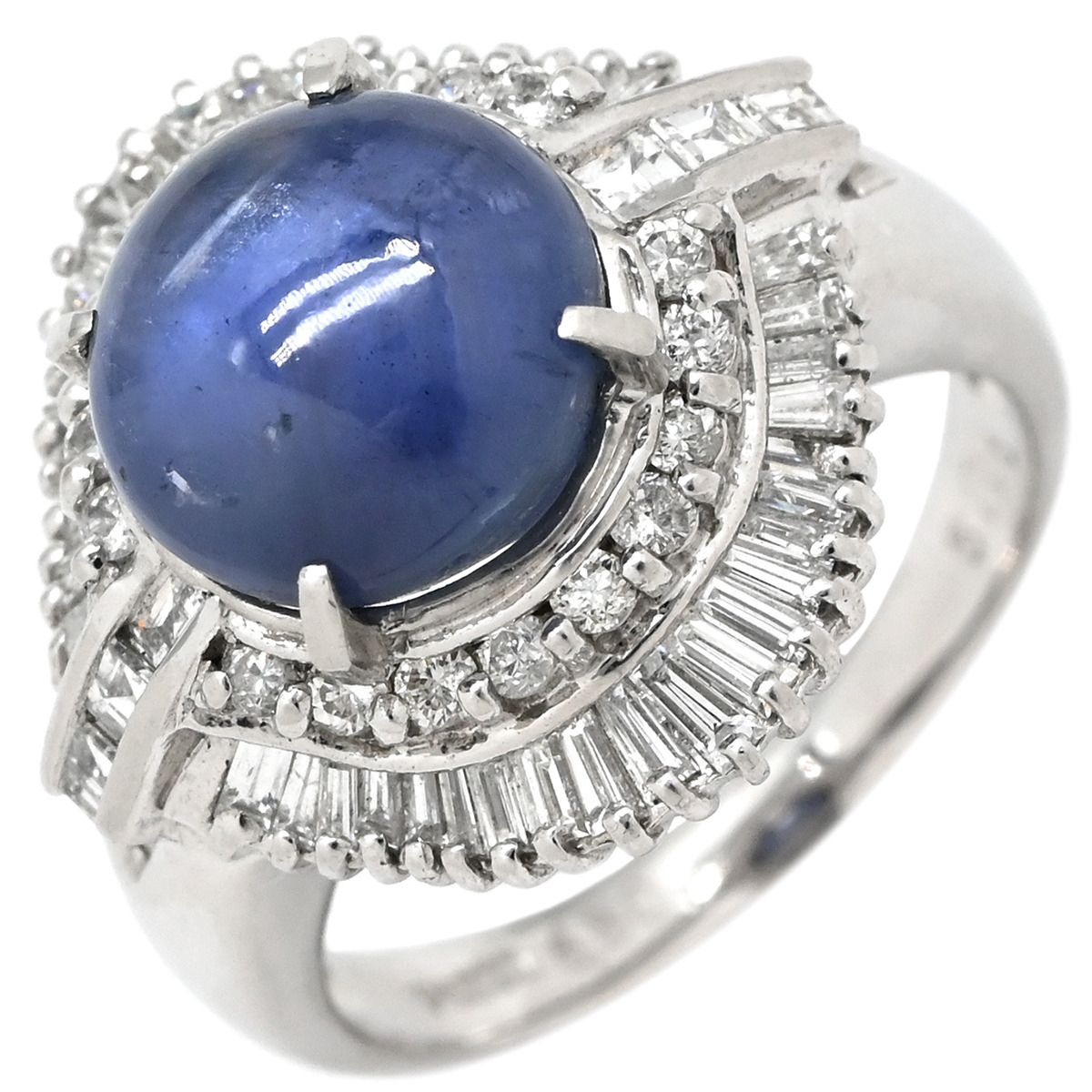 リング 指輪 スターサファイア 6.5ct ダイヤ 1.19ct ブルー✕プラチナ 