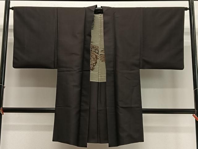 平和屋着物∞男性　長羽織　鉄黒色　正絹　逸品　CABD4746ua