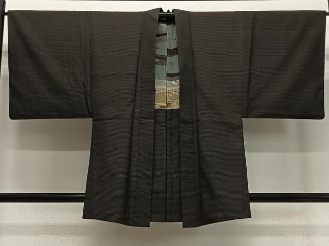 平和屋着物∞男性　羽織　横段文　黒地　正絹　逸品　CABD4753ua 14,560円