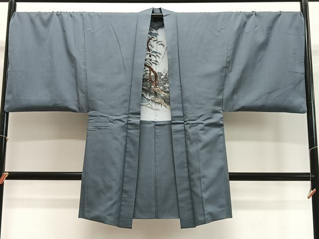 平和屋着物∞男性　長羽織　錆鉄御納戸色　正絹　逸品　CABD4754ua