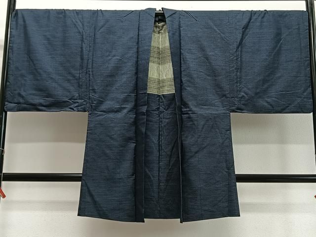 平和屋着物＃男性　羽織　紬地　霞文　青藍色　羽裏：鷹　正絹　逸品　CABE5469in 送料無料】平和屋着物＃男性 羽織 紬地 霞文 青藍色 羽裏：鷹 正絹