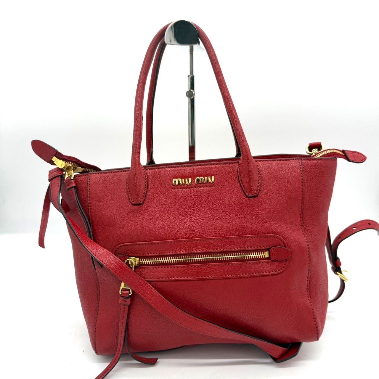 美品】 miu miu ミュウミュウ 2WAY トート ショルダーバッグ 赤 レザー 