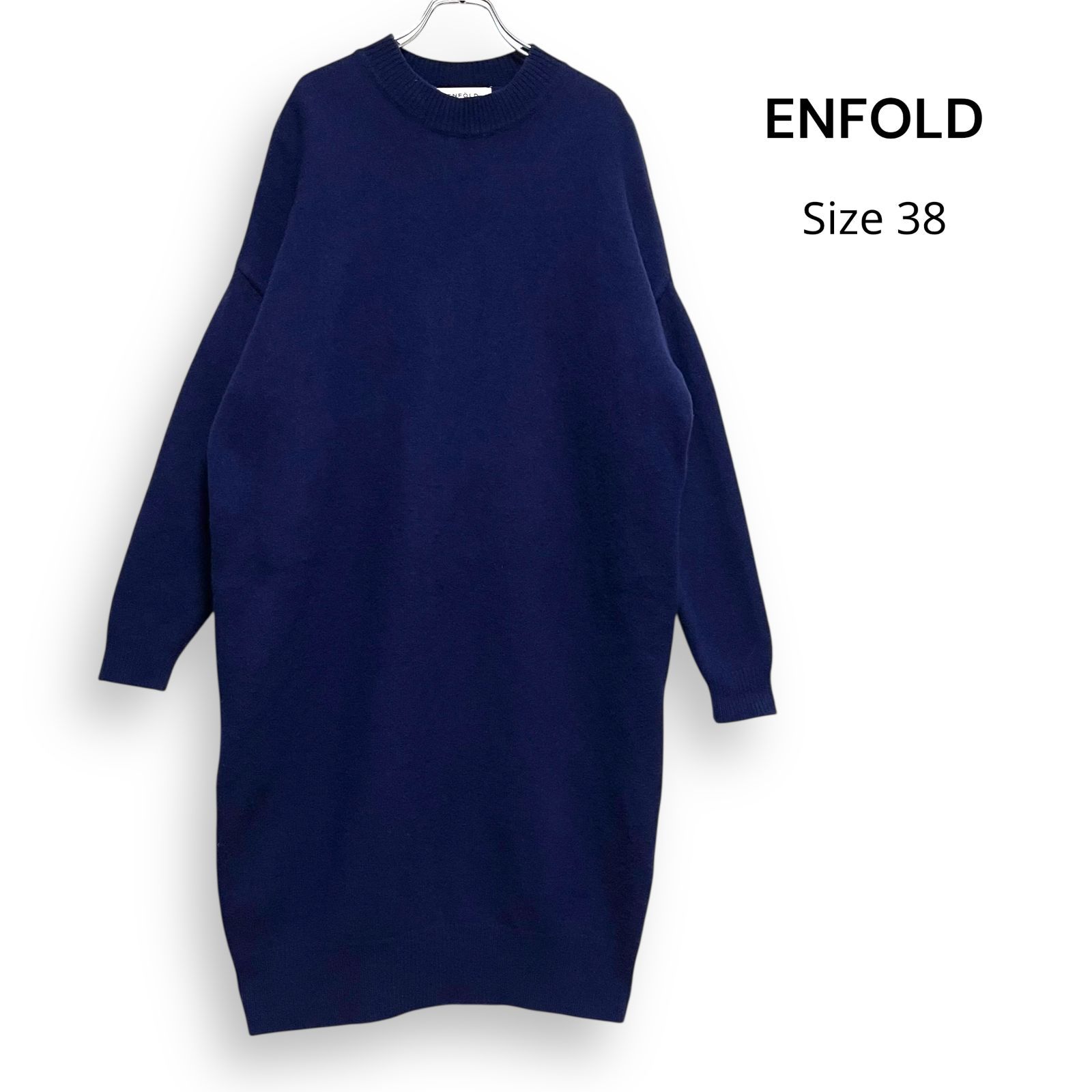 M2698/ ENFOLD エンフォルド 圧縮ウール デザイン ワンピース ネイビー 