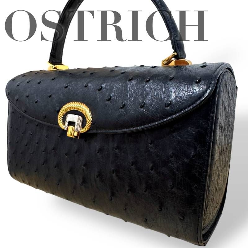OSTRICH オーストリッチ☆ハンドバッグ ダチョウ レザー 自立型 