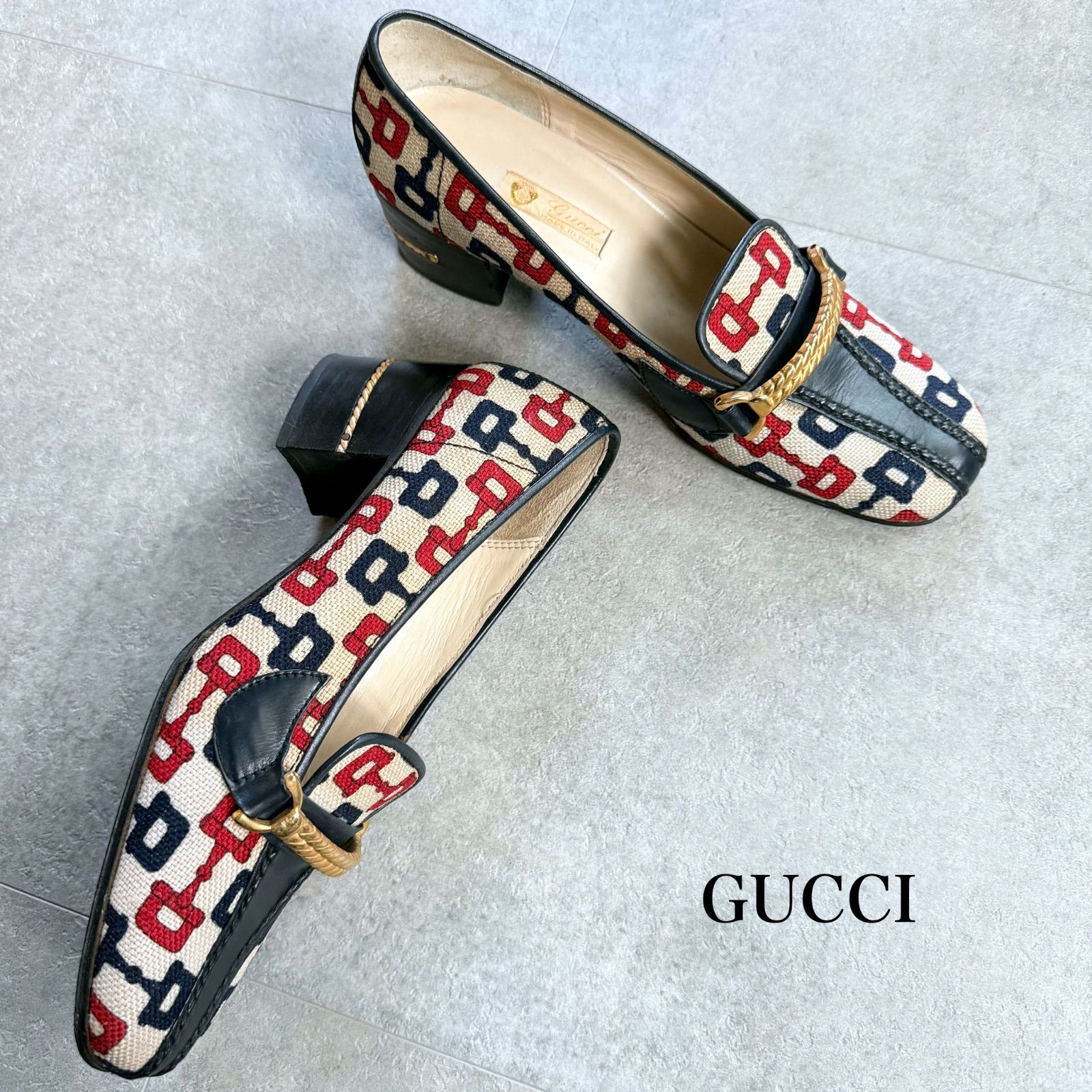 GUCCI グッチ ホースビットパンプス キャンバス チェーン 総柄 36 1/2C 