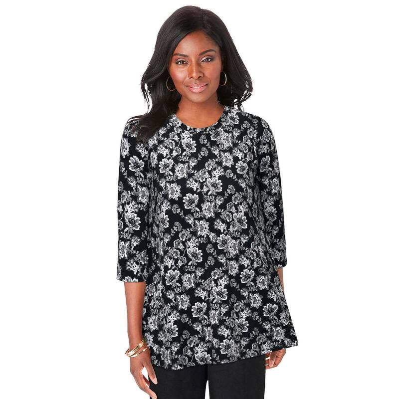 ジェシカロンドン レディース トップス Tシャツ プラスサイズ ニット Jessica London Womens Plusize Stretch Knit Swing Tunic Black White Folk ホワイト