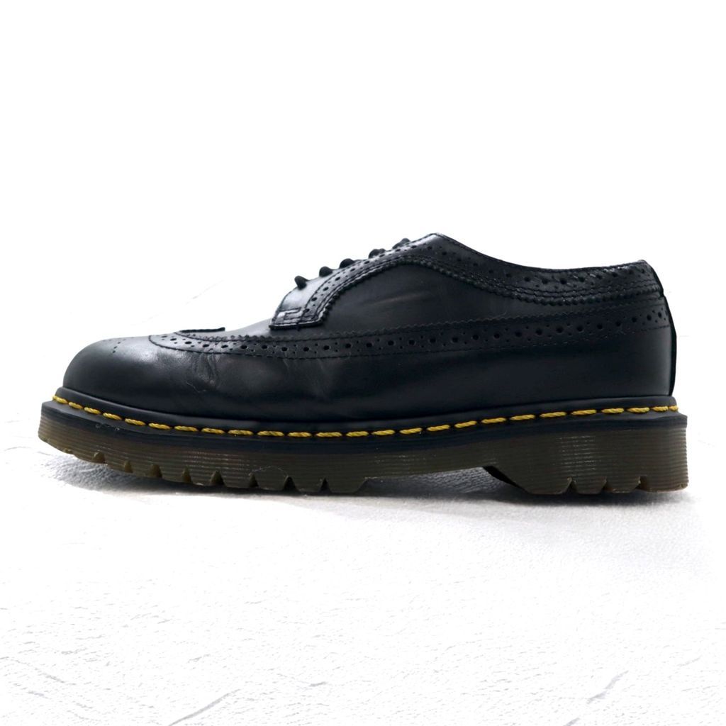 #*店様 美品★Dr.Martens ウィングチップレザー★イエローステッチ Dr.Martens イエローステッチ ブローグ シューズ 26cm ブラック レザー