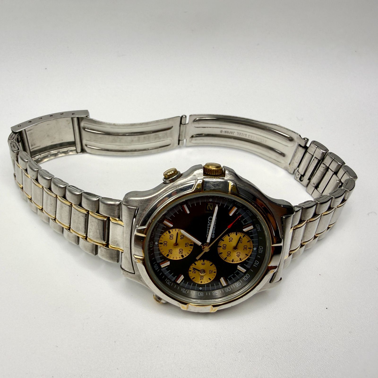 稼働品 SEIKO 7T27-6A50 クォーツ クロノグラフ ヴィンテージ ブラック 