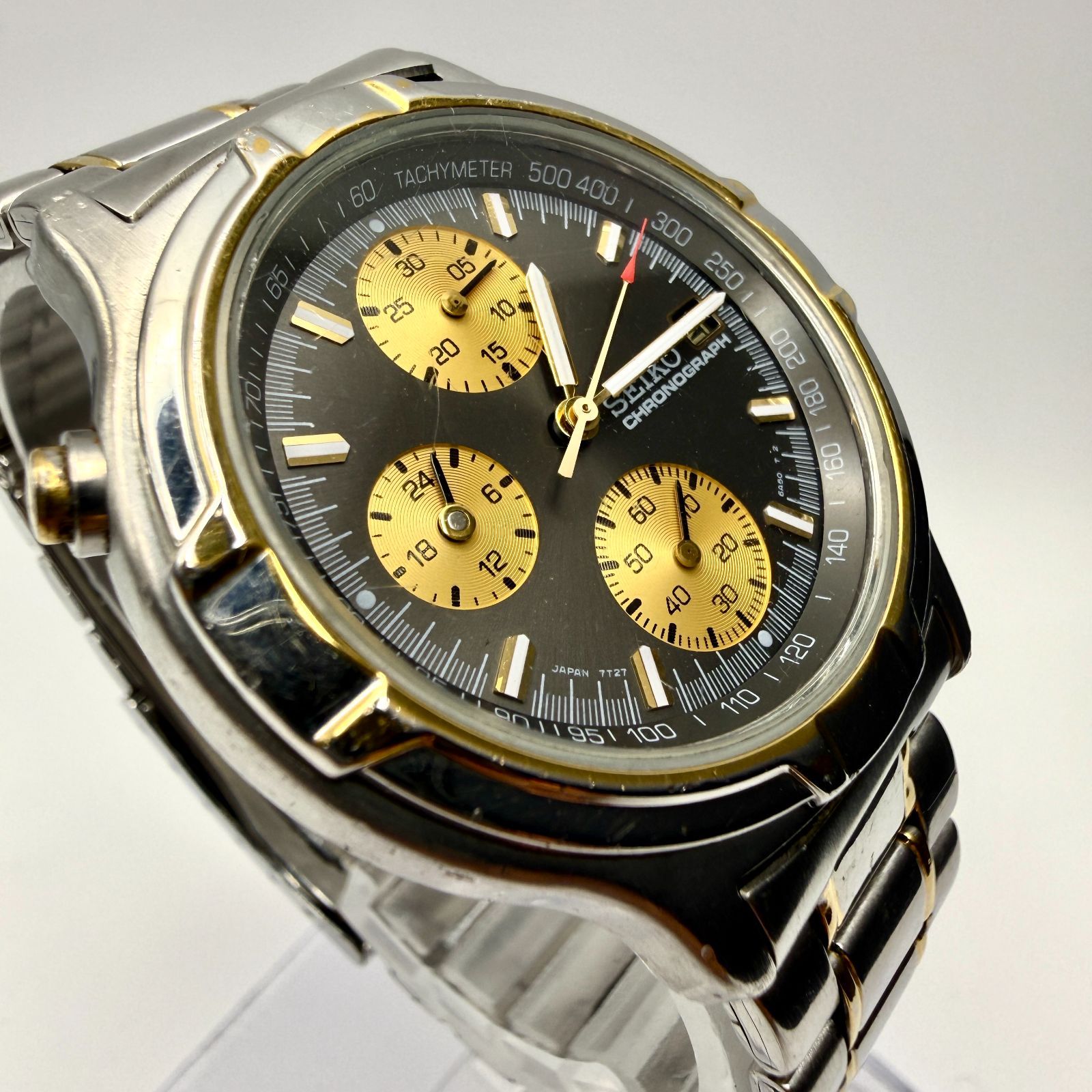 稼働品 SEIKO 7T27-6A50 クォーツ クロノグラフ ヴィンテージ ブラック 