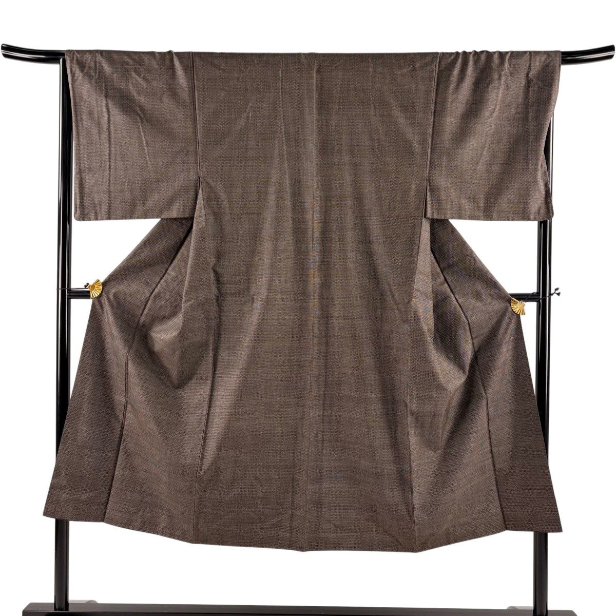 【美品】 男着物 身丈140cm 裄丈67cm S 袷 大島紬 アンサンブル 証紙 亀甲絣 焦茶色 正絹 秀品 【中古】