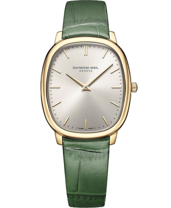 [Free Shipping] Raymond Will Mens Watch Accessory Mens Toccata Green Leather Watch 32x36mm Silver
