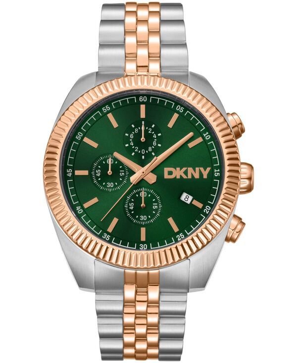 [Free Shipping] Dana Caran New York Men's Watch Accessory Mens Chronograph Green Dial Twotone Rose Gold Stainless Steel B