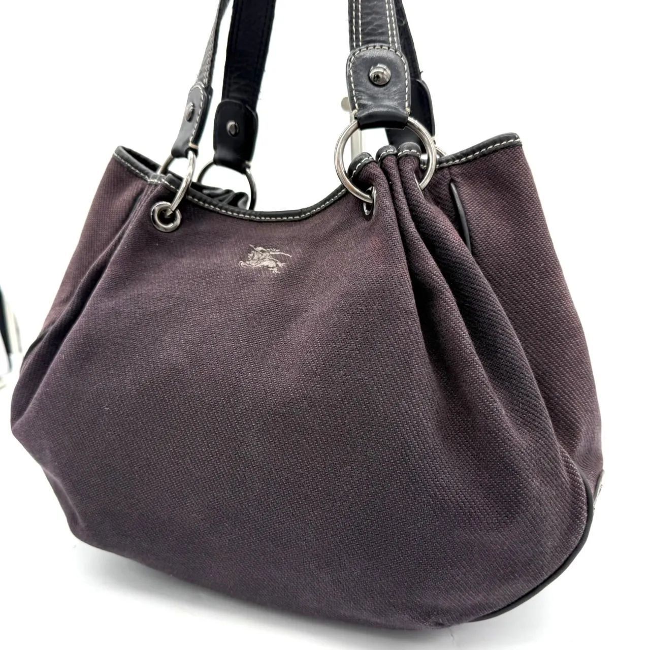 バーバリーブルーレーベル BURBERRY トートバッグ 黒 キャンバス 