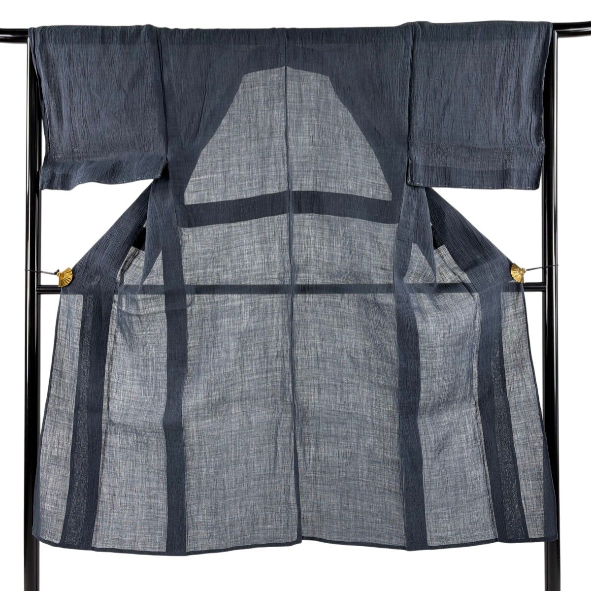 【美品】 男着物 身丈135.5cm 裄丈68.5cm S 薄物 夏紬 濃紺 麻 秀品 【中古】
