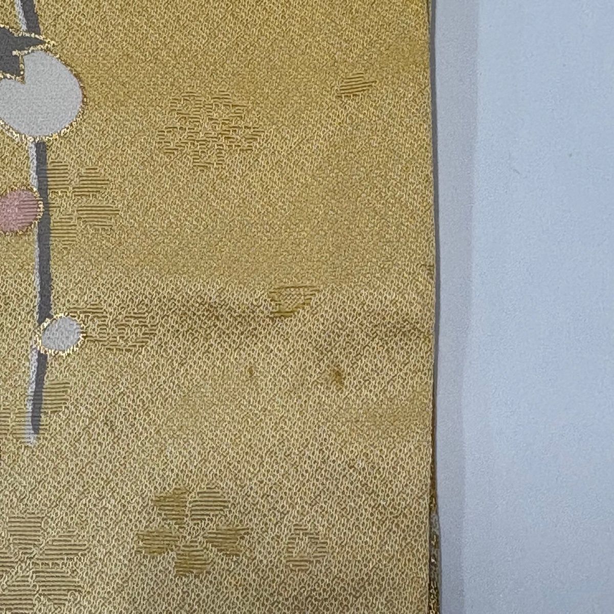 振袖 身丈161cm 裄丈65.5cm M 袷 扇面 牡丹 金糸 金銀彩 山吹色 正絹