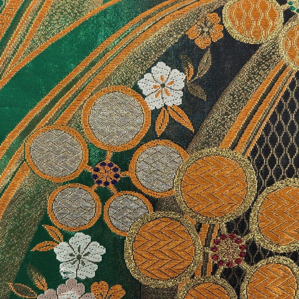 袋帯 秀品 草花 立涌 金銀糸 箔 緑 六通 正絹 【中古】 - メルカリ