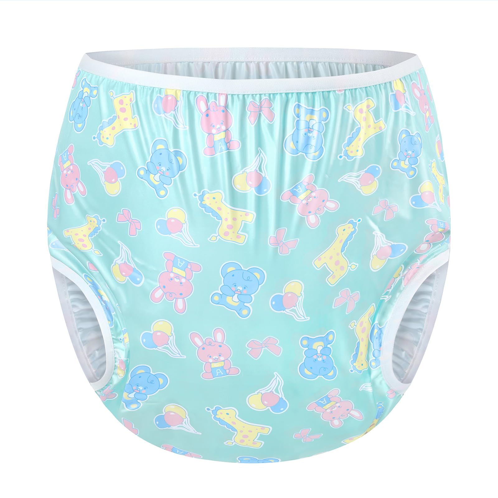新品 LittleForBig大人用プラスチックおむつカバー【遊園地】総柄 光沢感 プルアップ式おむつカバー ストレッチ性で快適 防水・漏れ防止 洗濯可 緑 L