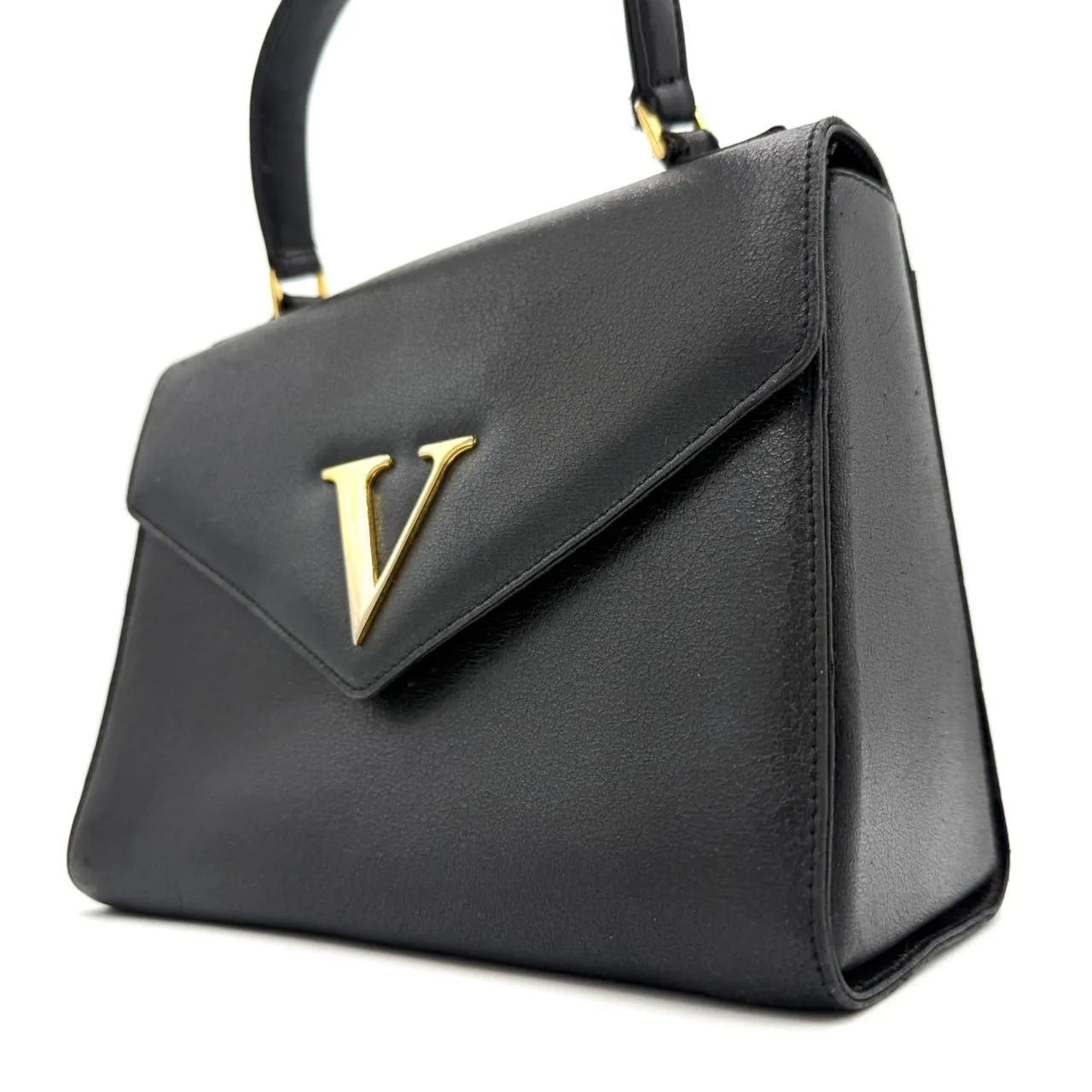 VALENTINO ヴァレンティノ ハンドバッグ 黒 ブラック Vロゴ レザー 鞄 