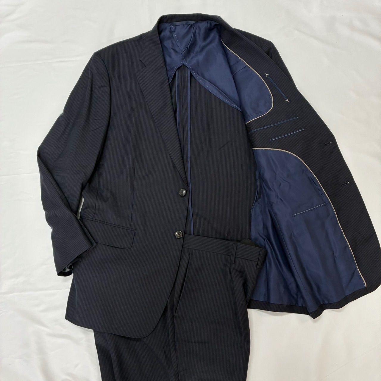 ゼニア Ermenegildo Zegna スーツ セットアップ ストライプ BB6 XL 紺