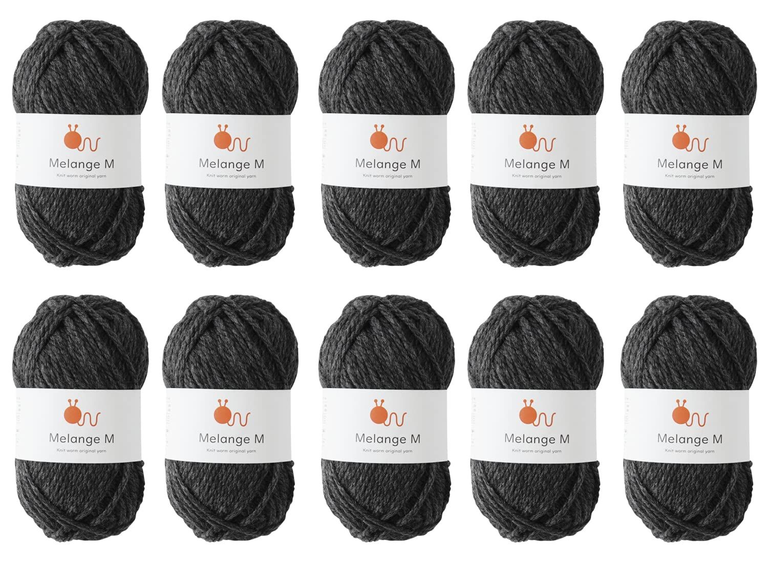 新品 原ウール knitworm 毛糸 10玉セット メランジM 並太 30g(60m) ウール60％、アクリル40％ (4.チャコールグレー)