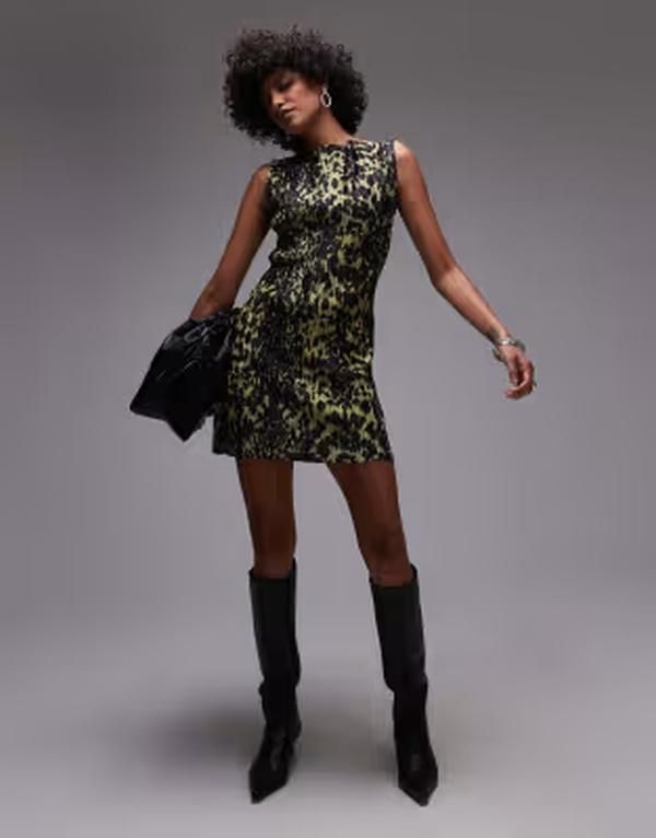 トップショップ レディース トップス ワンピース プリント ミニ lisse mini dress in abstract green print green グリーン