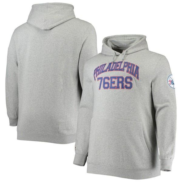 ミッチェルネス メンズ アウター パーカー・スウェットール Mens Mitchell Ness Heathered Gray Philadelphia 76ers Hardwood Classics Big Tall Throwback Pullover H