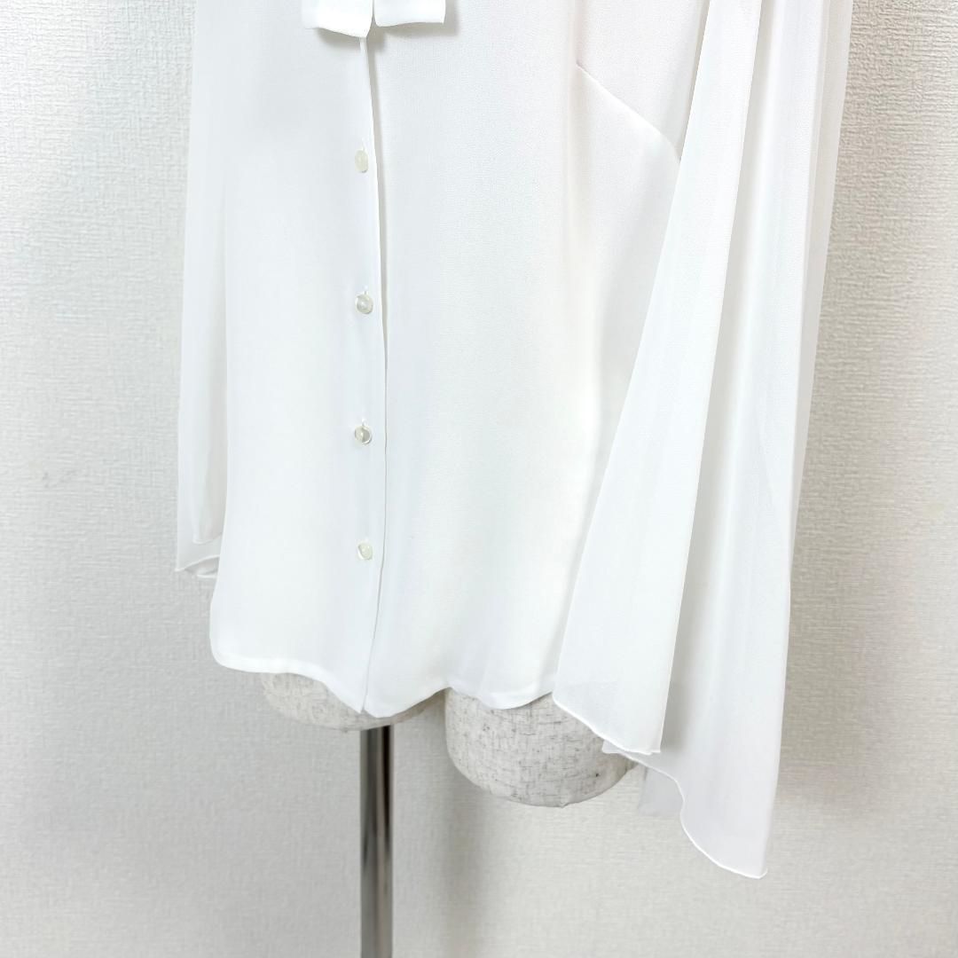 美品】 NARACAMICIE 長袖リボンタイブラウス フレア袖 1 ホワイト