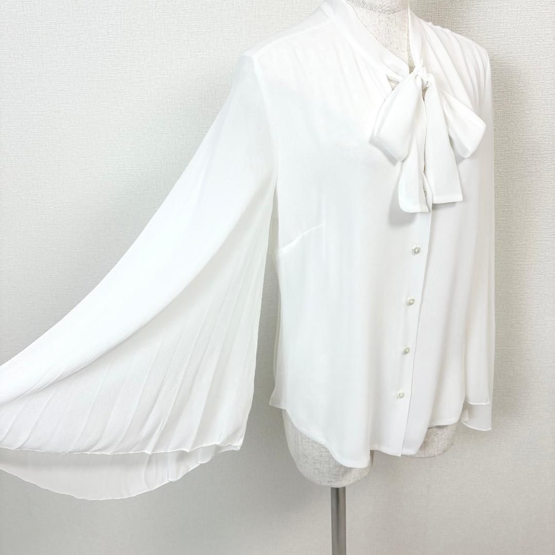 美品】 NARACAMICIE 長袖リボンタイブラウス フレア袖 1 ホワイト 
