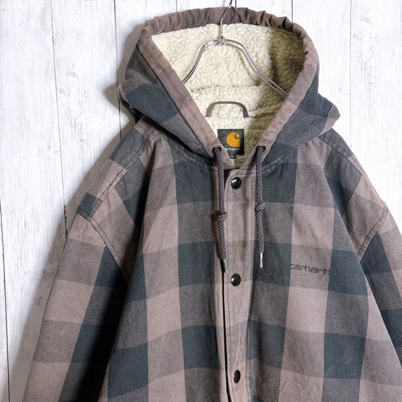 入手困難】Carhartt カーハート チェック柄 ブラウン ブラック ボア 