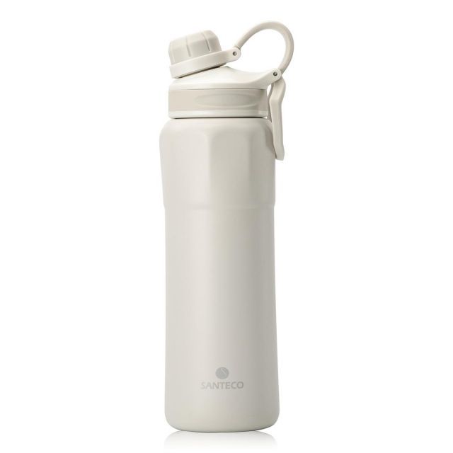 【送料無料】SANTECO 水筒 真空断熱スポーツボトル 830ml 持ち運びに便利なキャリーループ 直飲 魔法瓶 ベージュ